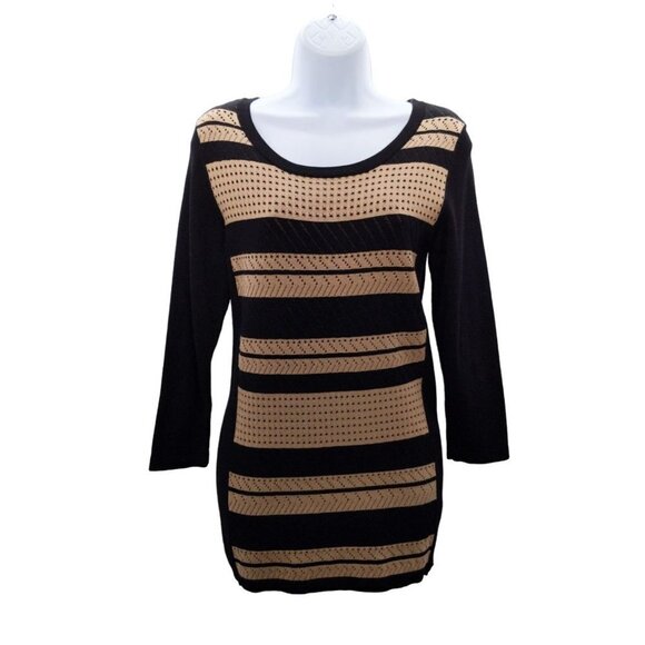 Hannah Women's Black & tan tunic Sweater 3/4 sleeve size S - Picture 1 of 6